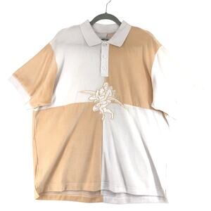 FuckingAwesome FA Size L Velour Polo Shirt Night Flight Embroidered Beige White